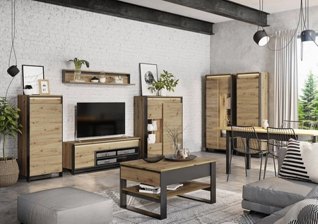 Szafa Quant 60 cm dąb artisan / czarny stylowy design szafy do pokoju o niewielkich gabarytach subtelne oświetlenie LED