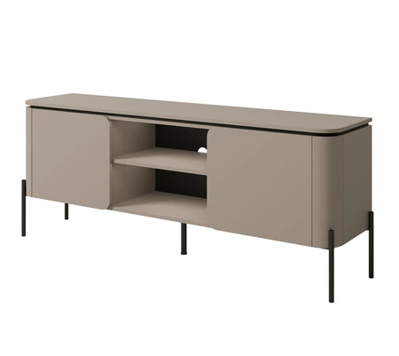 Szafka RTV Belle 163 cm ciemny beżowy elegancka szafka pod telewizor o zaokrąglonym kształcie wsparta na metalowych czarnych nogach