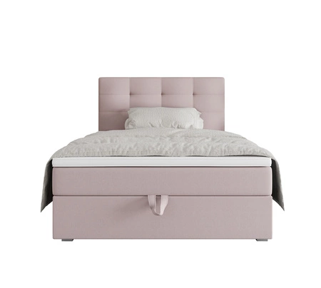 Łóżko kontynentalne Flint 90x200 pudrowy róż w nowoczesnym skandynawskim stylu z tapicerowanym zagłówkiem łóżko z pojemnikiem