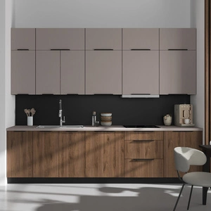 Zestaw mebli kuchennych Tarraco / Brianza 300 cm metalowe uchwyty krawędziowe szafki doskonale prezentują się w nowoczesnych wnętrzach