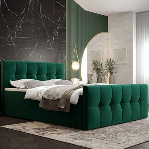Łóżko kontynentalne Manhattan 140x200 butelkowa zieleń w nowoczesnym skandynawskim stylu z tapicerowanym zagłówkiem i zanóżkiem