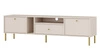 Szafka RTV Kioto II 180 cm beżowa elegancka szafka pod telewizor wsparta na prostych metalowych nogach złote uchwyty