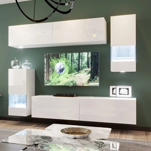 Meblościanka Matala biała / biały połysk modna i stylowa meblościanka tworzona na wzór geometrii proste kształty brył