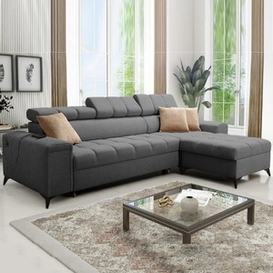 Narożnik z funkcją spania Bolmso grafitowy prawostronny narożnik z dwoma pojemnikami na pościel praktyczna szuflada w boczku mebla