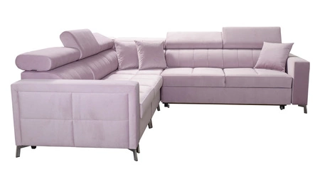 Narożnik z funkcją spania Nausa IV grafitowy lewostronny velvet dekoracyjne przeszycia na siedzisku narożnik z pojemnikami na pościel