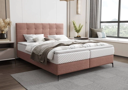 Łóżko kontynentalne Irvine 140x200 różowe stylowe łóżko z pojemnikiem na pościel i wysokim wezgłowiem zachwyca eleganckim designem
