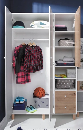 Szafa Beja 120 cm biała / dąb artisam / szara idealna do pokoju młodzieżowego użytkowa i pojemna ma nowoczesny wygląd