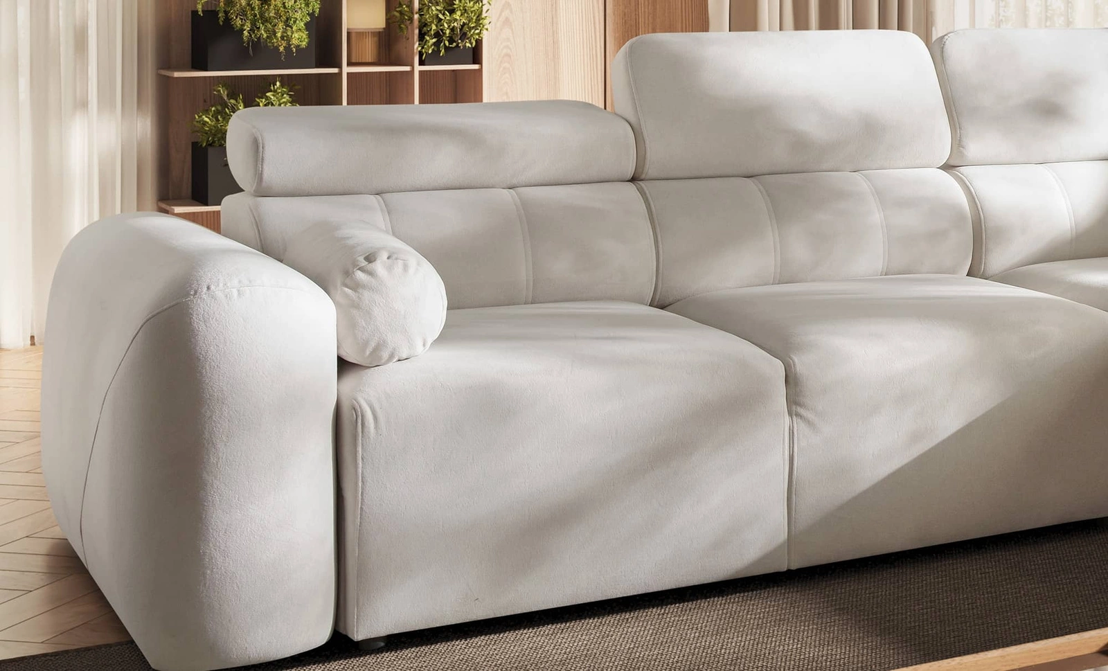 Detal narożnika z funkcją spania Cantare VII Narożnik do salonu z regulowanymi zagłówkami