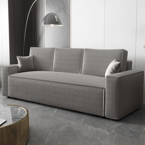 Kanapa rozkładana Nelo jasny szary prosta forma sofy w nowoczesnym designie sztruksowa tkanina obiciowa pojemnik na pościel