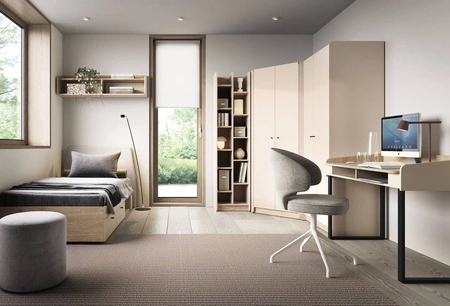 Szafa Olivio 90 cm beż piaskowy / dąb olejowany nowoczesny design wykończenie ABS subtelne czarne uchwyty