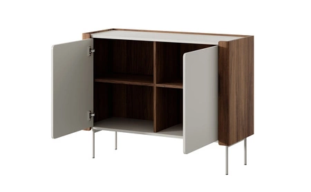 Komoda Tantuni 105 cm orzech warmia / beżowy stylowa i elegancka komoda z zaokrąglonymi frontami stabilne metalowe nogi