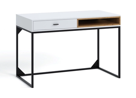Biurko Olier 120 cm białe idealne biurko do gabinetu lub pokoju nastolatka stabilna metalowa podstawa