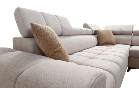 Narożnik z funkcją spania Bolmso XII szary prawostronny nowoczesny design narożnik zapewnia komfort obszerne pojemniki na pościel