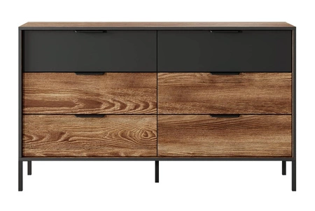 Komoda z szufladami Dover 137 cm kasztan / antracyt nowoczesny design wyrazista kolorystyka komody połączona z metalowymi dodatkami