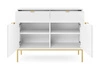 Komoda z szufladami Lovro 104 cm biała nowoczesny design zachwyci miłośników wyrazistych wnętrz komoda wzbogacona o złote dodatki