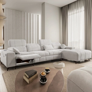 Narożnik z funkcją spania Penejos XII Lux szary popiel prawostronny stylowy narożnik rozkładany z komfortowym wysuwanym podnóżkiem