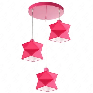 Lampa wisząca potrójna Quasar różowa designerska lampa sufitowa do pokoju dziecięcego lub niemowlęcego z bawełnianymi abażurami i metalową rozetą sufitową