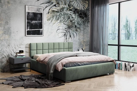 Łóżko tapicerowane Nessa 160x200 miętowe stylowe łóżko z pojemnikiem na pościel wygodny zagłówek zachwyca eleganckim designem