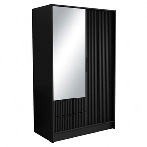 Szafa z lustrem Norel 102 cm czarna stylowa szafa o nowoczesnym designie z ryflowanymi frontami i pojemnymi szufladami