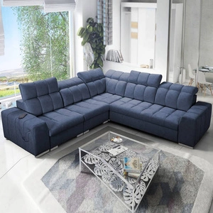 Narożnik z funkcją spania Luigi III niebieski lewostronny komfortowy narożnik do salonu doskonały do codziennego wypoczynku