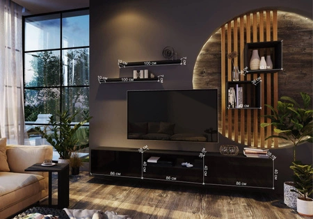 Meblościanka Metoni biała / biały połysk uniwersalna i stylowa meblościanka do salonu minimalistyczny design w nowoczesnej aranżacji