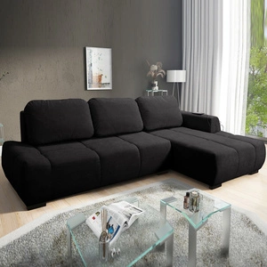 Narożnik z funkcją spania Gentle czarny prawostronny stylowy design narożnik rozkładany charakteryzujący się obłym kształtem