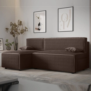 Narożnik z funkcją spania Brandon brązowy lewostronny trójwymiarowa tkanina o wyrazistych prążkach pojemnik na pościel