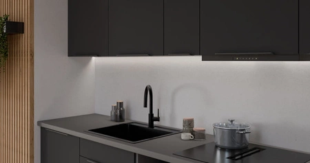 Zestaw mebli kuchennych Alatri Ant 300 cm stylowe szafki kuchenne z frontami wykonanymi w technologii anti fingerprint metalowe uchwyty