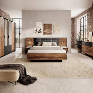 Zestaw mebli do sypialni Dover kasztan / antracyt oryginalny design komplet mebli do sypialni metalowe dodatki solidne wykonanie