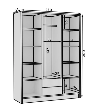 Szafa z lustrem Norel 150 cm biała stylowa szafa o nowoczesnym designie z ryflowanymi frontami i pojemnymi szufladami