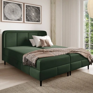 Łóżko kontynentalne Monte 160x200 zielone stylowe łóżko do sypialni pojemniki na pościel eleganckie wezgłowie o zaoblonym kształcie
