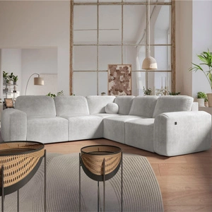 Narożnik z funkcją spania Arbon III szary popiel prawostronny stylowy narożnik z pojemnikiem na pościel unikalny obły kształt