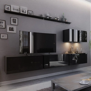 Meblościanka Awans czarny połysk inspirowana geometrią ergonomiczna i funkcjonalna optycznie powiększy wnętrze