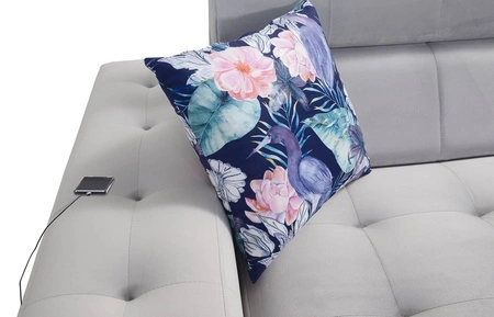 Narożnik z funkcją spania Hampton VII szary popiel prawostronny narożnik do pokoju wykonany z aksamitnej tkaniny o gładkiej powierzchni