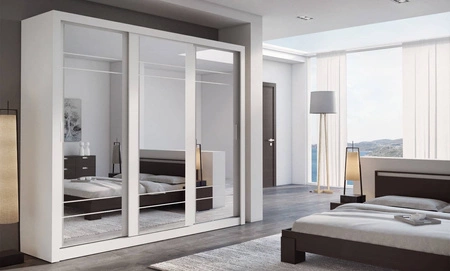 Szafa przesuwna z lustrem Arti 250 cm biała pojemna szafa do sypialni przedpokoju lub garderoby drzwi szafy wykończone dużymi lustrami