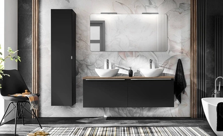 Słupek łazienkowy wiszący Santa Fe 35 cm czarny elegancka szafka do łazienki dwie szuflady we wnętrzu metalowy uchwyt krawędziowy