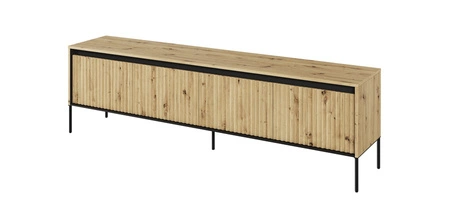 Szafka RTV Trend 193 cm dąb artisan nowoczesna szafka pod telewizor z metalową podstawą ryflowane fronty subtelne oświetlenie LED