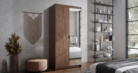 Szafa z lustrem Rene 90 cm dąb lefkas klasyczny design prosta forma idealna szafa do sypialni lub przedpokoju obrzeża wykończone ABS