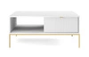 Stolik kawowy Lovro biały z szufladami nowoczesny design blat odporny na rozlane ciecze złote metalowe nogi