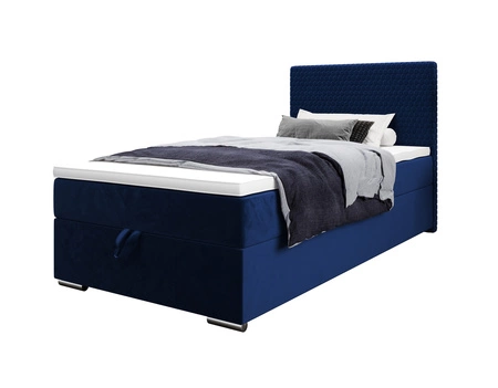 Łóżko kontynentalne Fargo 100x200 granatowe w nowoczesnym skandynawskim stylu z tapicerowanym zagłówkiem łóżko z pojemnikiem