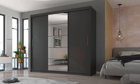 Szafa przesuwna z lustrem Erwin 235 cm antracytowa pojemna i stylowa szafa do sypialni z wewnętrznymi szufladami solidne wykonanie