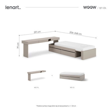 Zestaw mebli Woow clay grey lewy młodzieżowy zestaw mebli narożny opcja dopasowania do układu wnętrza ergonomiczne biurko