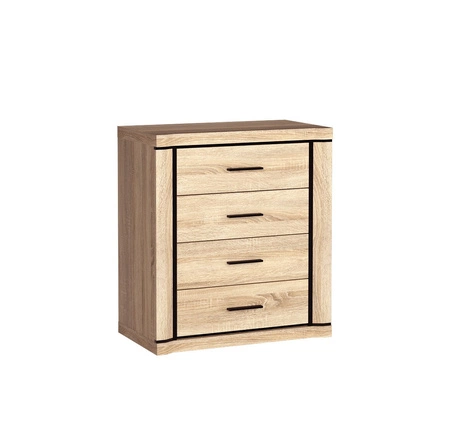 Komoda z szufladami Dallas 80 cm dąb sonoma / czarny elegancka stylistyka mebla wzbogacona o stylowe czarne dodatki pojemne szuflady