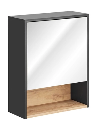 Szafka łazienkowa wisząca z lustrem Borneo 60 cm szary / dąb artisan elegancka szafka nad umywalkę idealnie dopełni aranżację łazienki