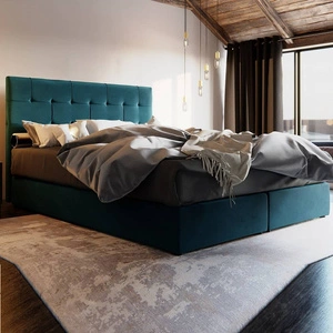 Łóżko kontynentalne Widnes 180x200 turkusowy w nowoczesnym skandynawskim stylu z charakterystycznym wezgłowiem