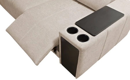 Narożnik z funkcją spania Tesalia IV Lux miętowy lewostronny stylowy narożnik z wysuwanym podnóżkiem oraz funkcją przesuwanego oparcia