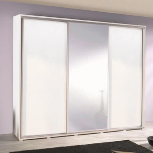 Szafa przesuwna z lustrem Penelopa 255 cm biała nowoczesny design szafy aluminiowe prowadnice drzwi oraz system jezdny