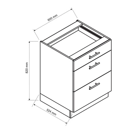 Szafka kuchenna stojąca z szufladami Zova D60 S/3 biały / jasny szary pojemna szafka odporna na wilgoć i uszkodzenia frezowane uchwyty