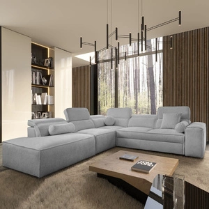 Narożnik z funkcją spania Viano IX jasny szary lewostronny stylowy narożnik z pojemnikami na pościel idealny mebel do dużego salonu