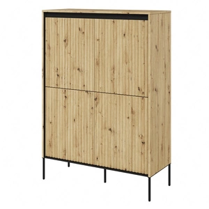 Komoda wysoka Trend 98 cm dąb artisan elegancka i stylowa komoda o wyjątkowym charakterze ryflowane fronty z oświetleniem LED